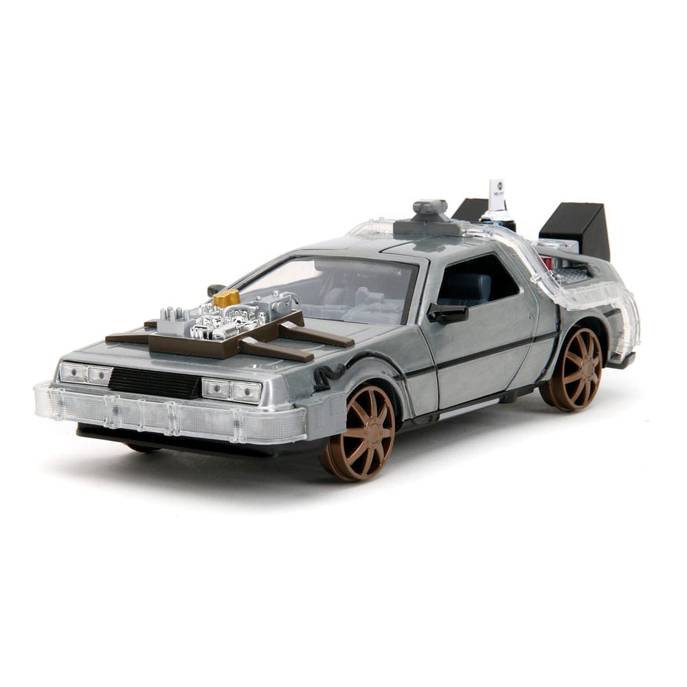 Back to the Future III Hollywood Rides Diecast Model 1/24 DeLorean Time Machine Railroad Wheels - MangaShop.ro