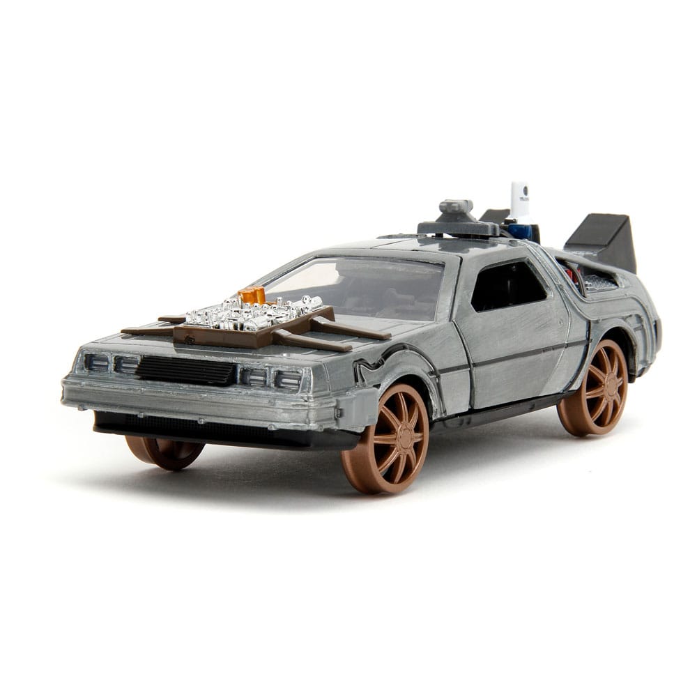 Back to the Future III Hollywood Rides Diecast Model 1/32 DeLorean Time Machine Railroad Wheels - MangaShop.ro