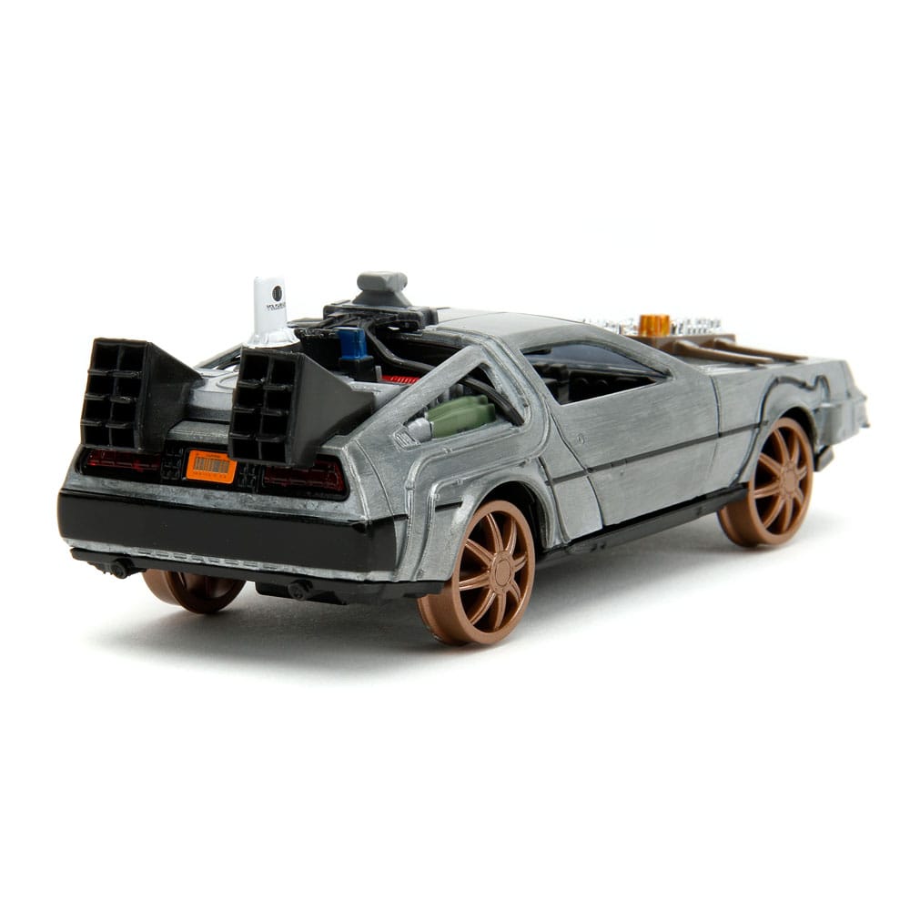 Back to the Future III Hollywood Rides Diecast Model 1/32 DeLorean Time Machine Railroad Wheels - MangaShop.ro