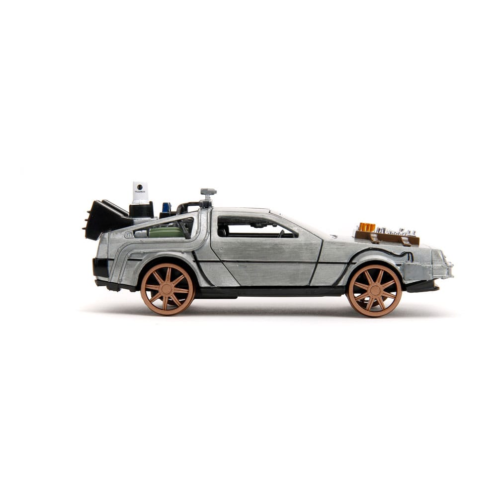 Back to the Future III Hollywood Rides Diecast Model 1/32 DeLorean Time Machine Railroad Wheels - MangaShop.ro