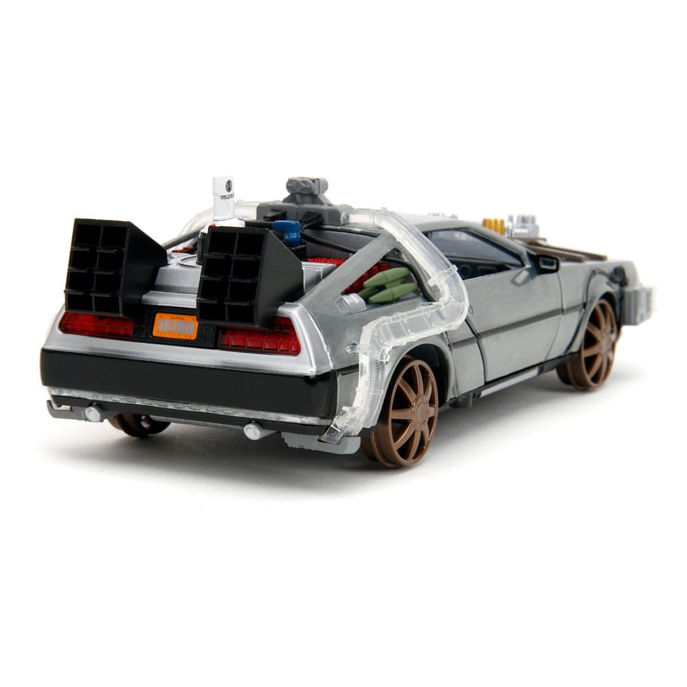 Back to the Future III Hollywood Rides Diecast Model 1/24 DeLorean Time Machine Railroad Wheels - MangaShop.ro