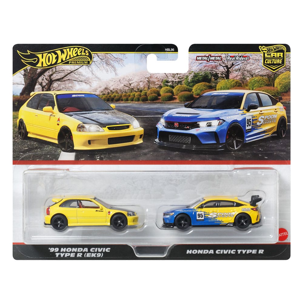 Hot Wheels Premium Car Culture Diecast Vehicle 2-Pack 1/64 '99 Honda Civic Type R (EK9) & Honda Civic Type R - MangaShop.ro