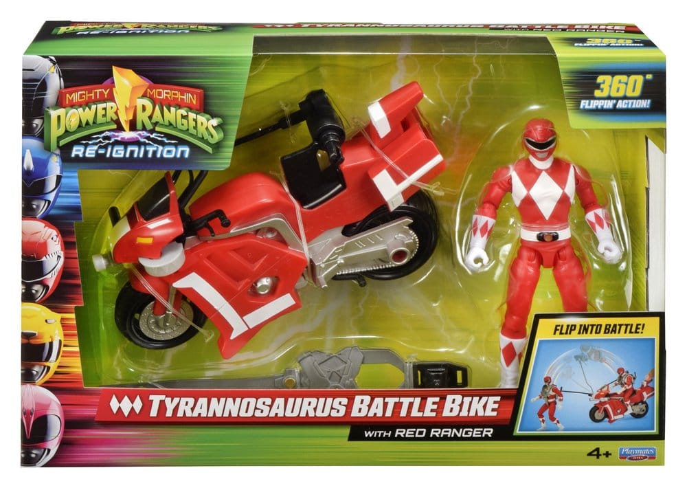 Mighty Morphin Power Rangers Battle Bike Vehicle Tyrannosaurus Rex with Red Ranger 18 cm - MangaShop.ro